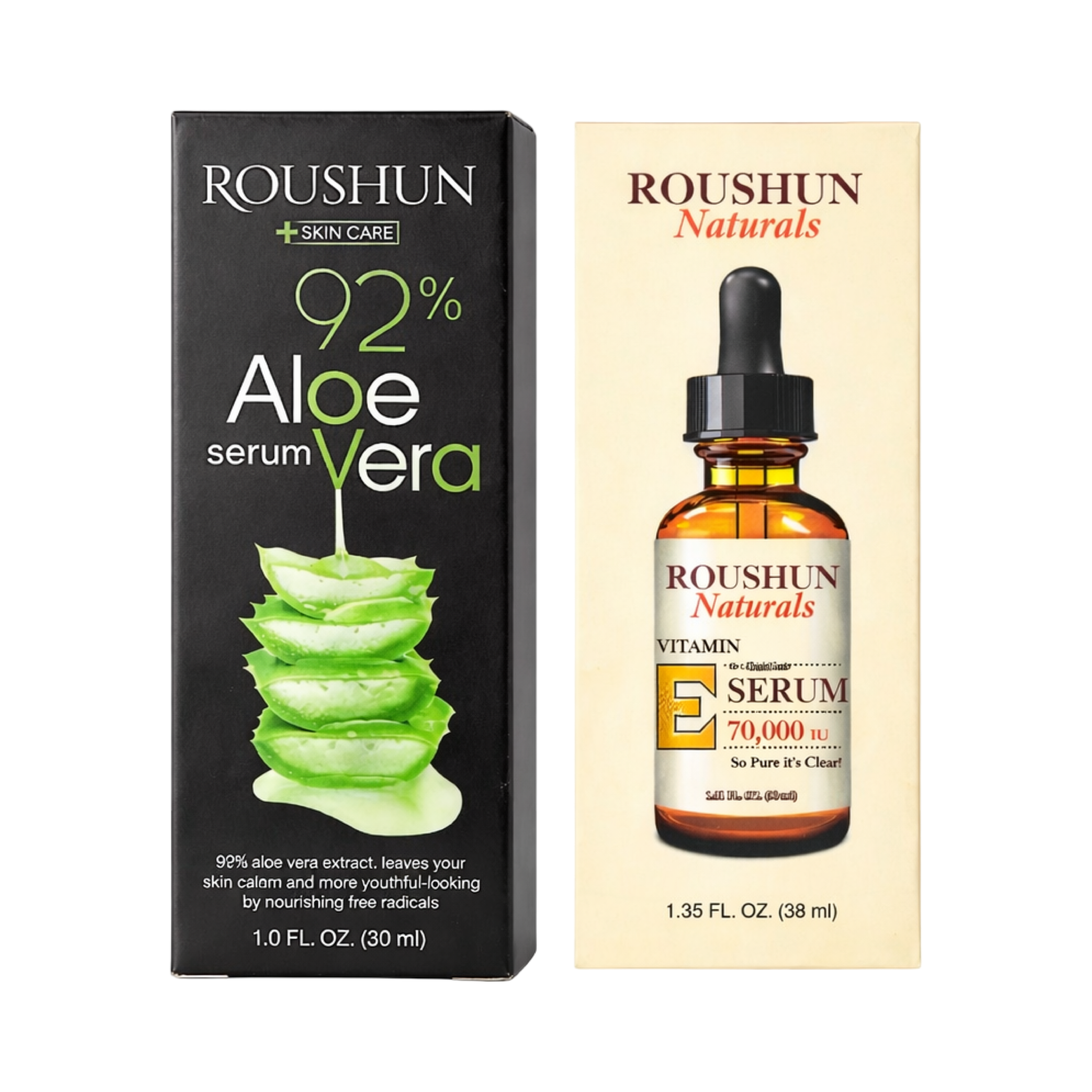 Roushun 92% Aloe Vera Serum – 30ml & Roushun Vitamin E Serum 70,000 IU – 38ml