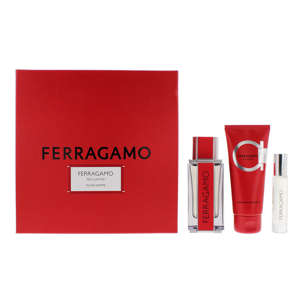 Salvatore Ferragamo Ferragamo Red Leather 3Pcs ( EDP100ml+ EDP10ml +Shampoo And Shower Gel 100ml) Set