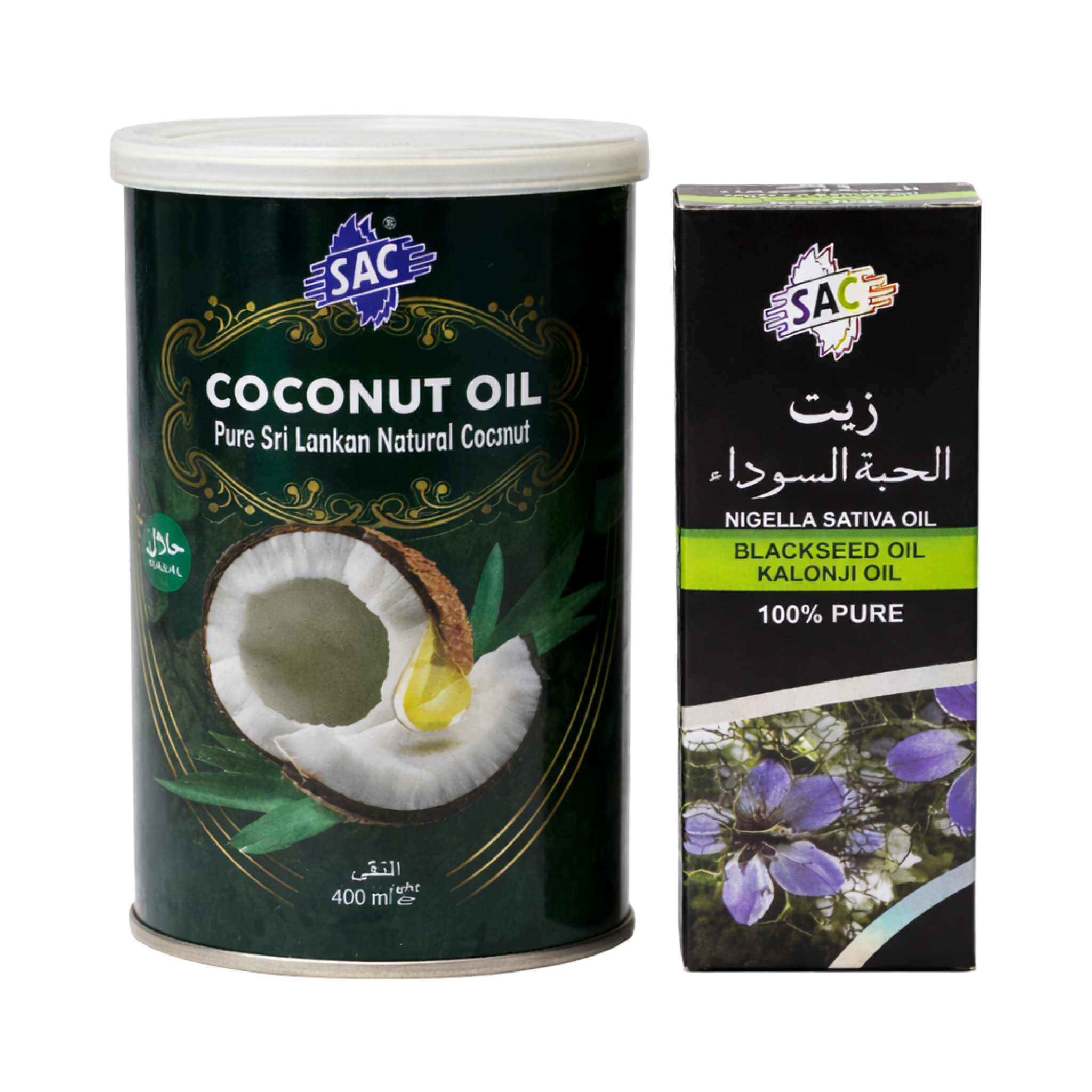 SAC Coconut Oil – Pure Sri Lankan Natural Coconut Oil 400ml & SAC Black Seed Oil – Nigella Sativa (Kalonji Oil) 60ml