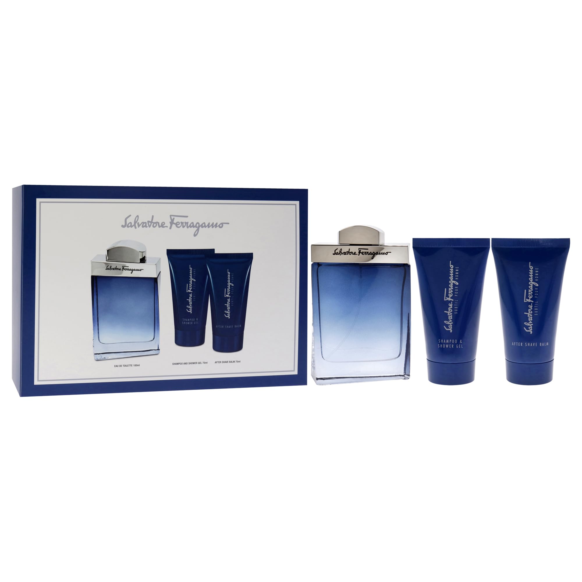 Salvatore Ferragamo Subtil Pour Homme 3Pcs (EDT 100ml+Shampoo&Shower Gel 75ml+After S/Balm 75ml)Set