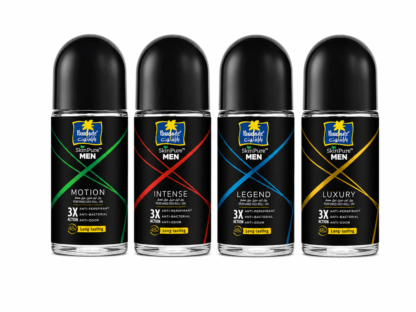Parachute SkinPure MEN, Deo Roll-On për Djem – 4 Copë, 4 Aroma të Ndryshme