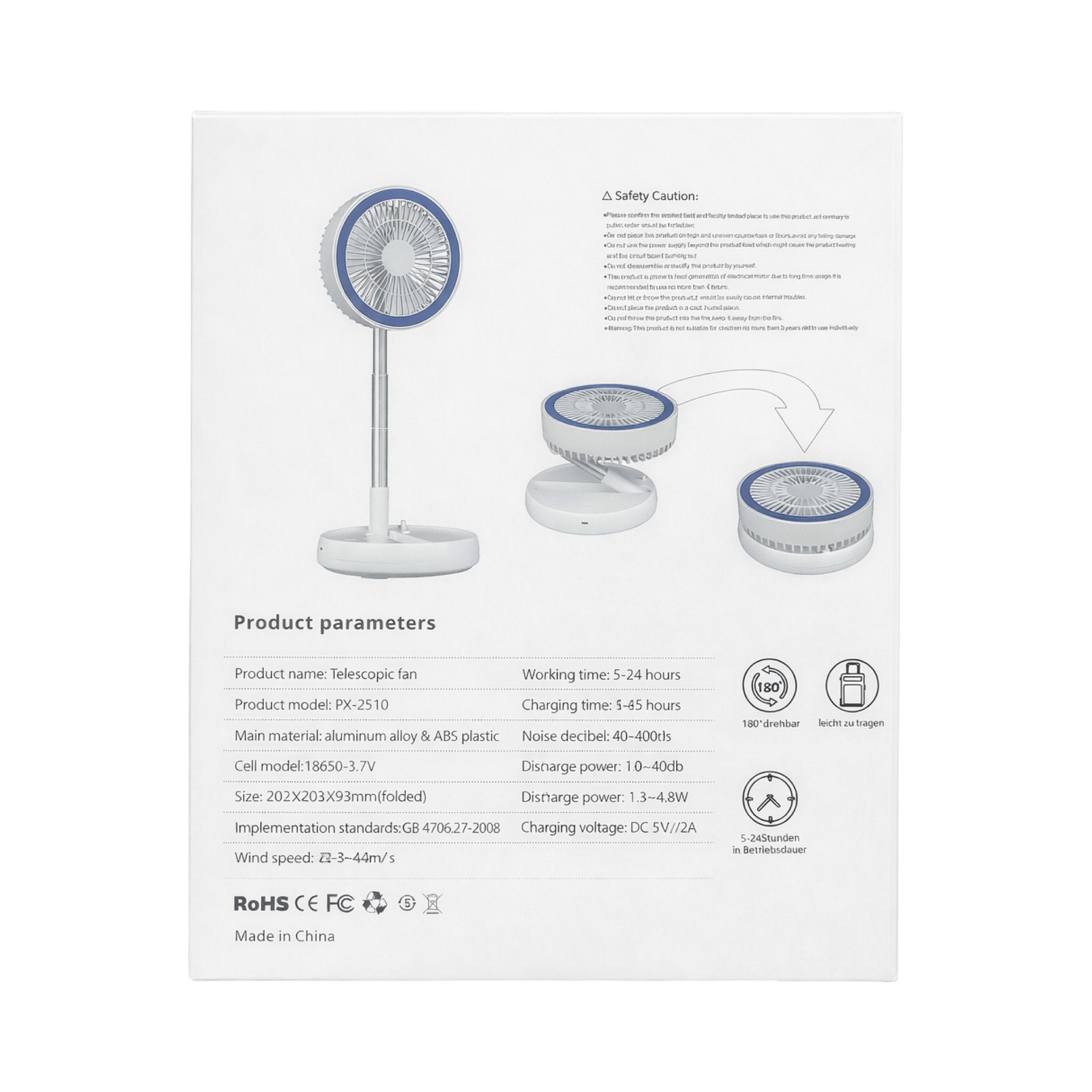 Pinxin WindWaver Foldable Fan – Portable Telescopic Fan with USB & Battery