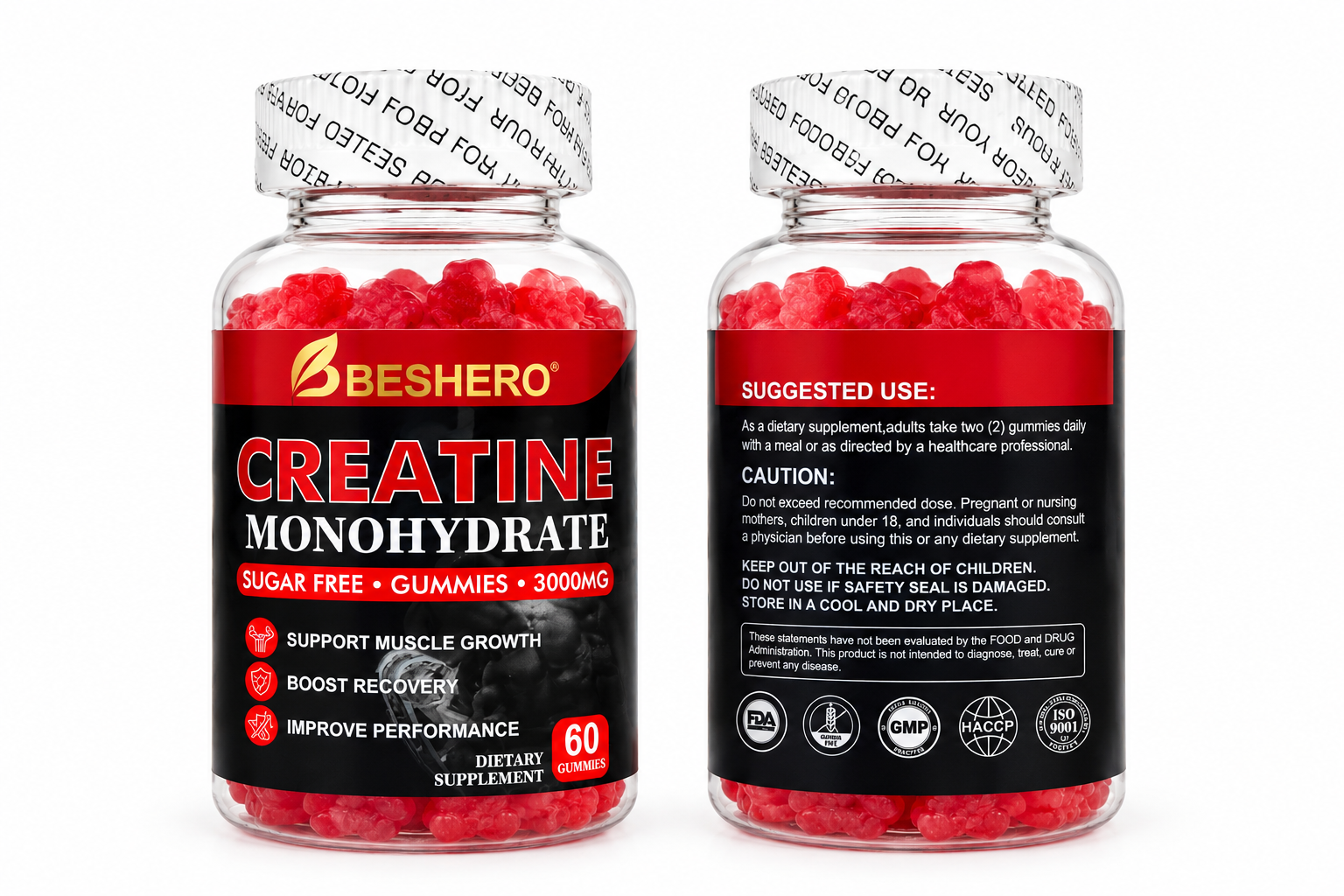BESHERО Creatine Monohydrate Gummies - Dy kutia nga 120 copë Gummies