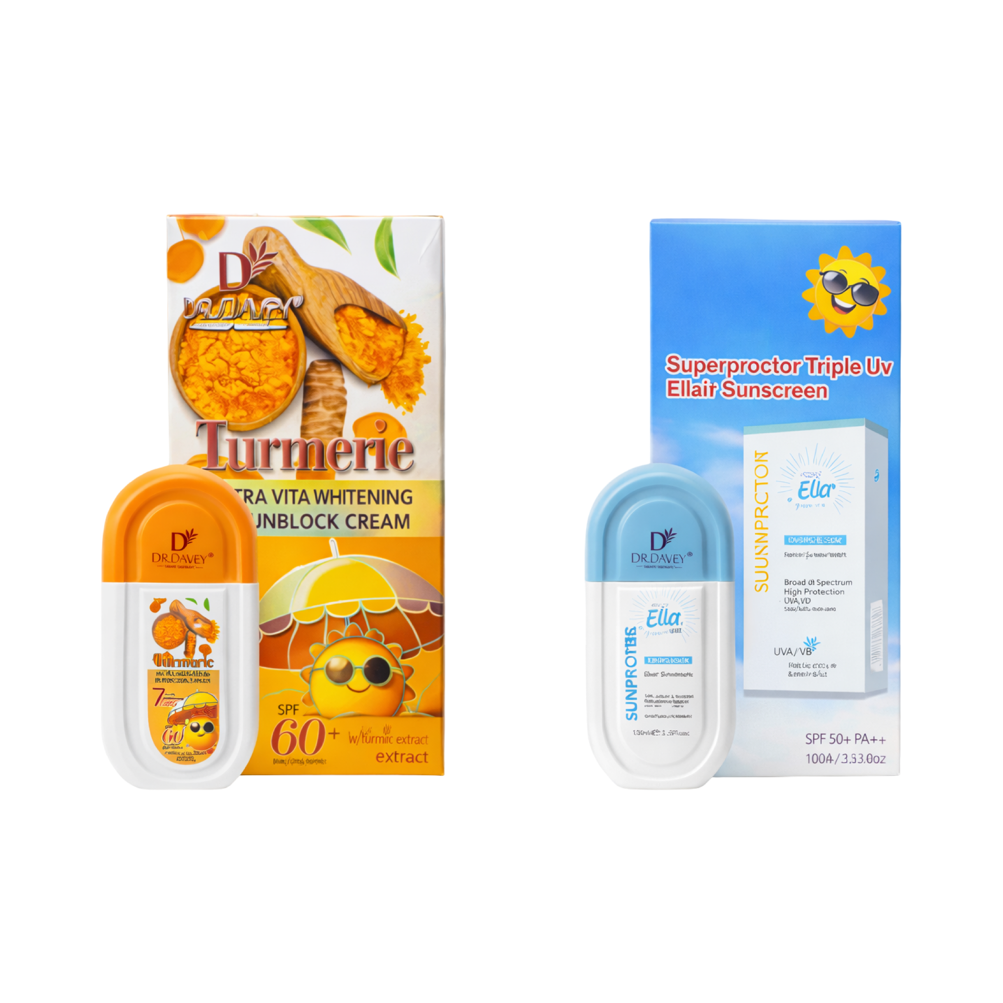 Dr. Davey Turmeric Sunblock Cream SPF 60+ & Dr. Davey Ella Triple UV Sunscreen SPF 50+ PA+++ 100ml