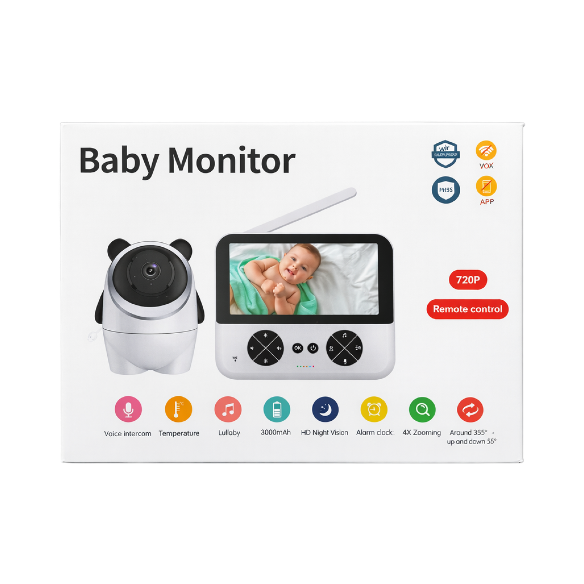 Baby Monitor 720P HD – Me Kamera, Night Vision & Remote Control