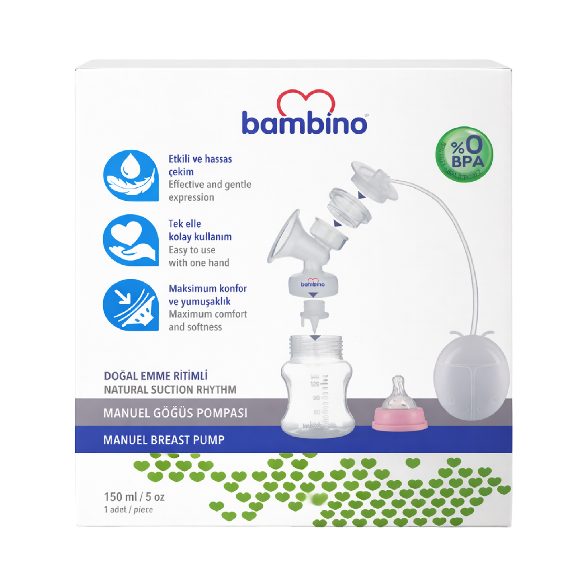 Bambino Manual Breast Pump 150ml – Natural Suction Rhythm (0% BPA)