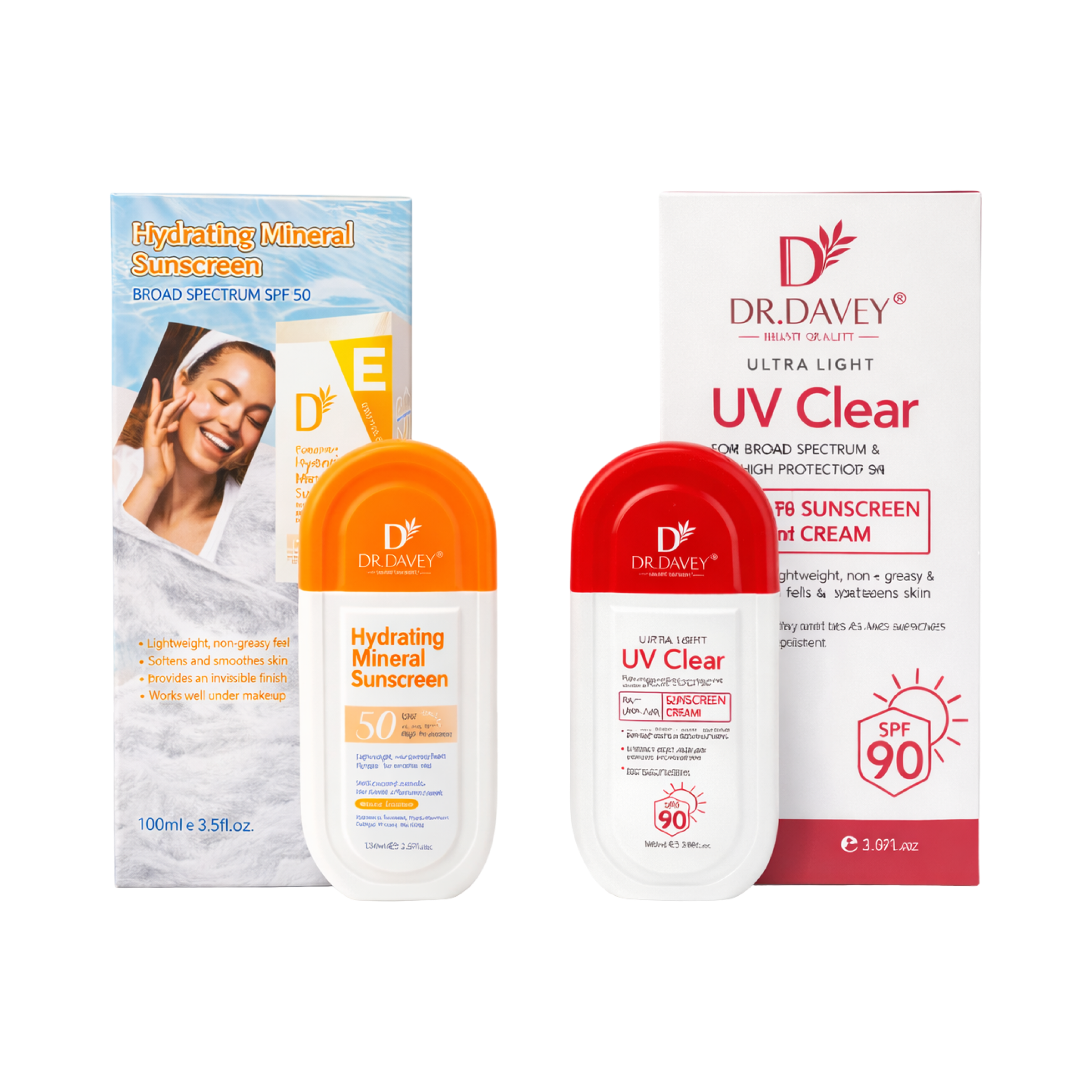 Dr. Davey Hydrating Mineral Sunscreen SPF 50 & Dr. Davey UV Clear Sunscreen Cream SPF 90