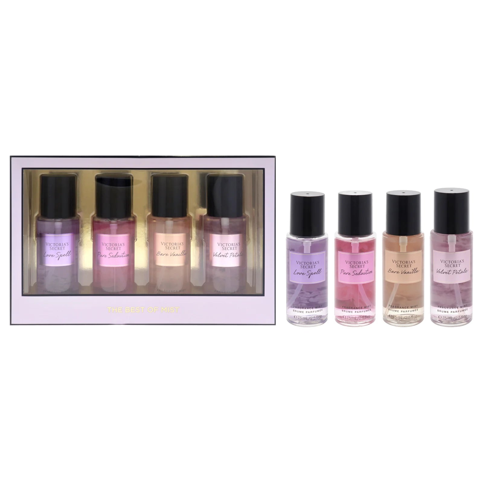 Victoria's Secret 4Pcs Mist Travel Set 75ml (Pure Seduction+Velvet Petals+Love Spell +Bare Vanilla