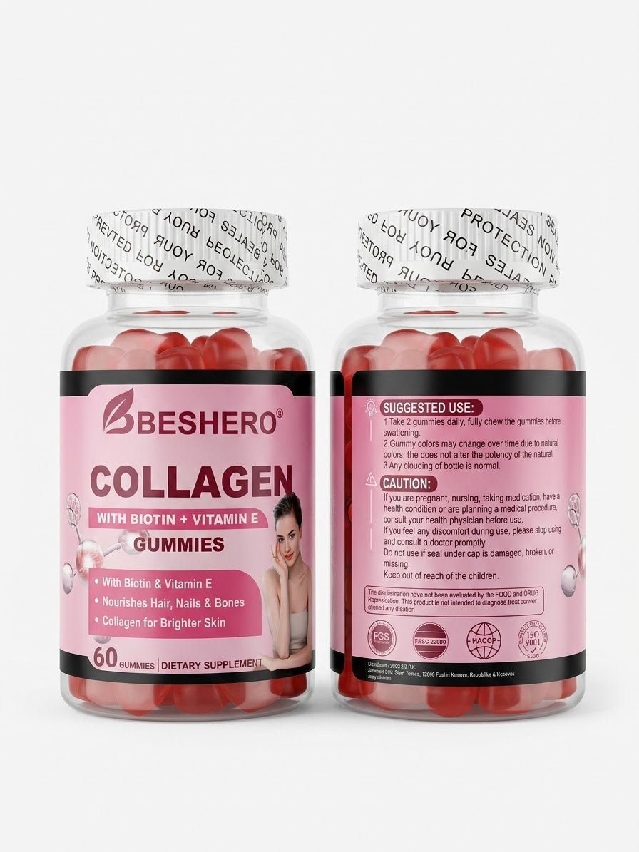 BESHERO Collagen Gummies me Biotinë & Vitaminë E – Dy kutia nga 120 Copë Gummies