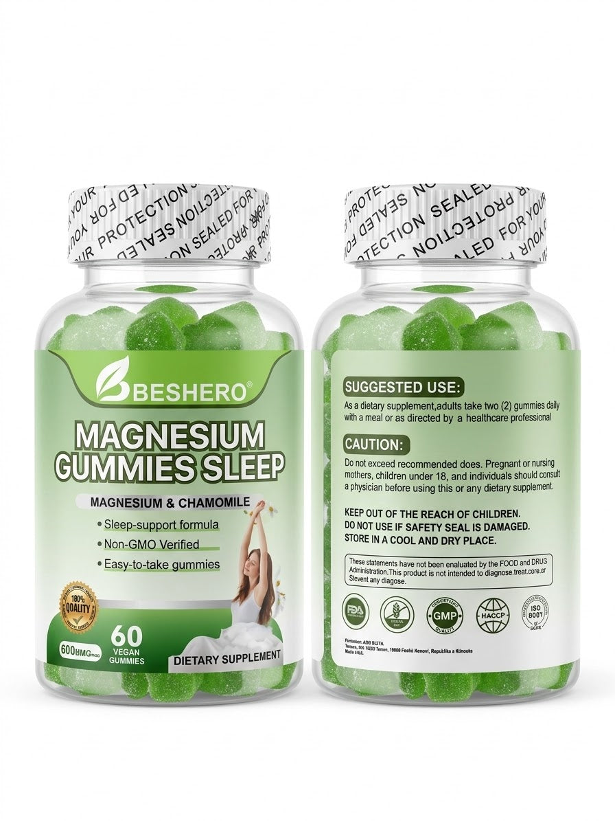 BESHERO Magnesium Gummies Sleep Dy kutia nga 120 Copë Gummies