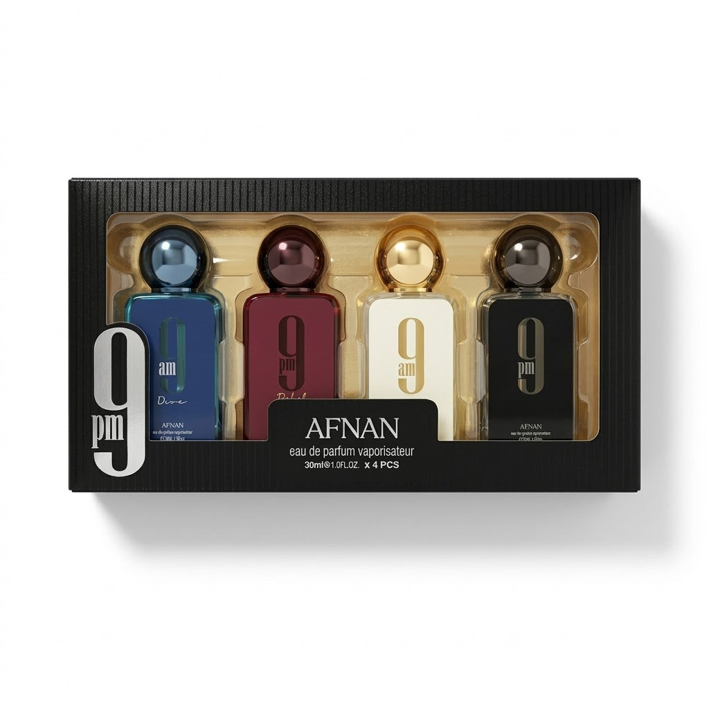 Afnan 9 AM & 9 PM Collection – Set Dhuratë Mini (4 x 30ml)