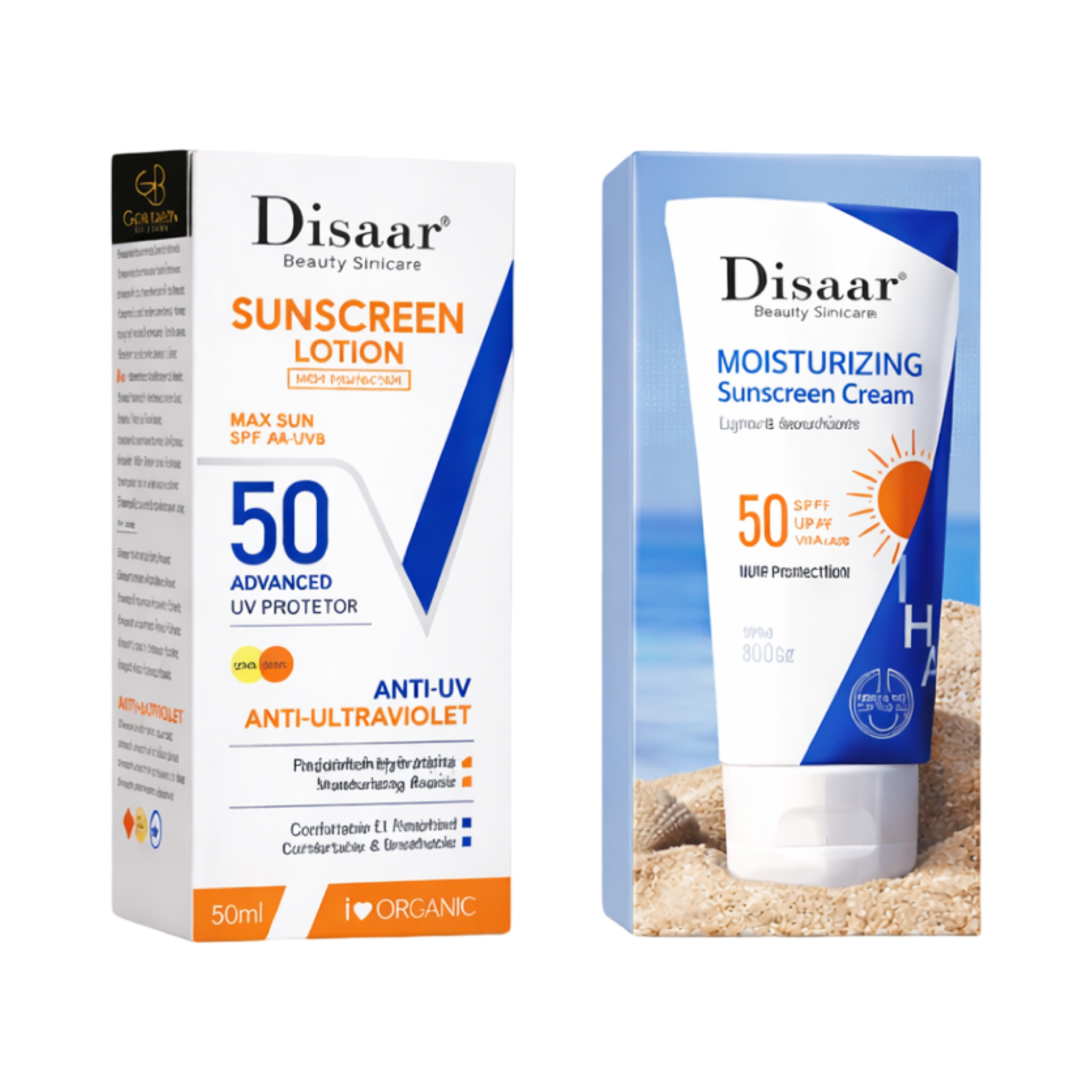 Disaar Sunscreen Lotion SPF 50 – Advanced UV Protector & Disaar Moisturizing Sunscreen Cream SPF 50 (HA) 50ml