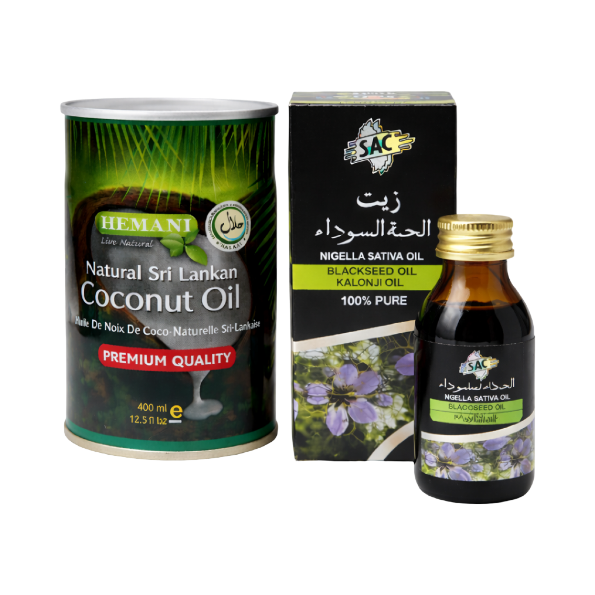 Hemani Coconut Oil 400ml & SAC Black Seed Oil (Nigella Sativa) 60ml