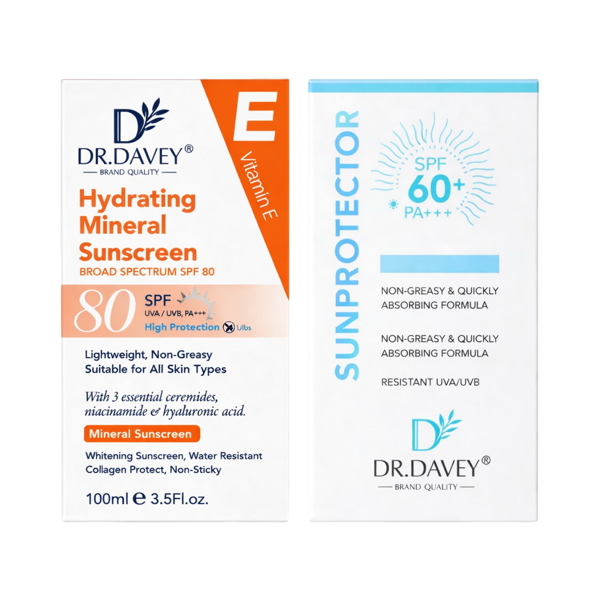 Dr. Davey Hydrating Mineral Sunscreen SPF 80 – & Dr. Davey Sunprotector SPF 60+ PA+++ – 100ml