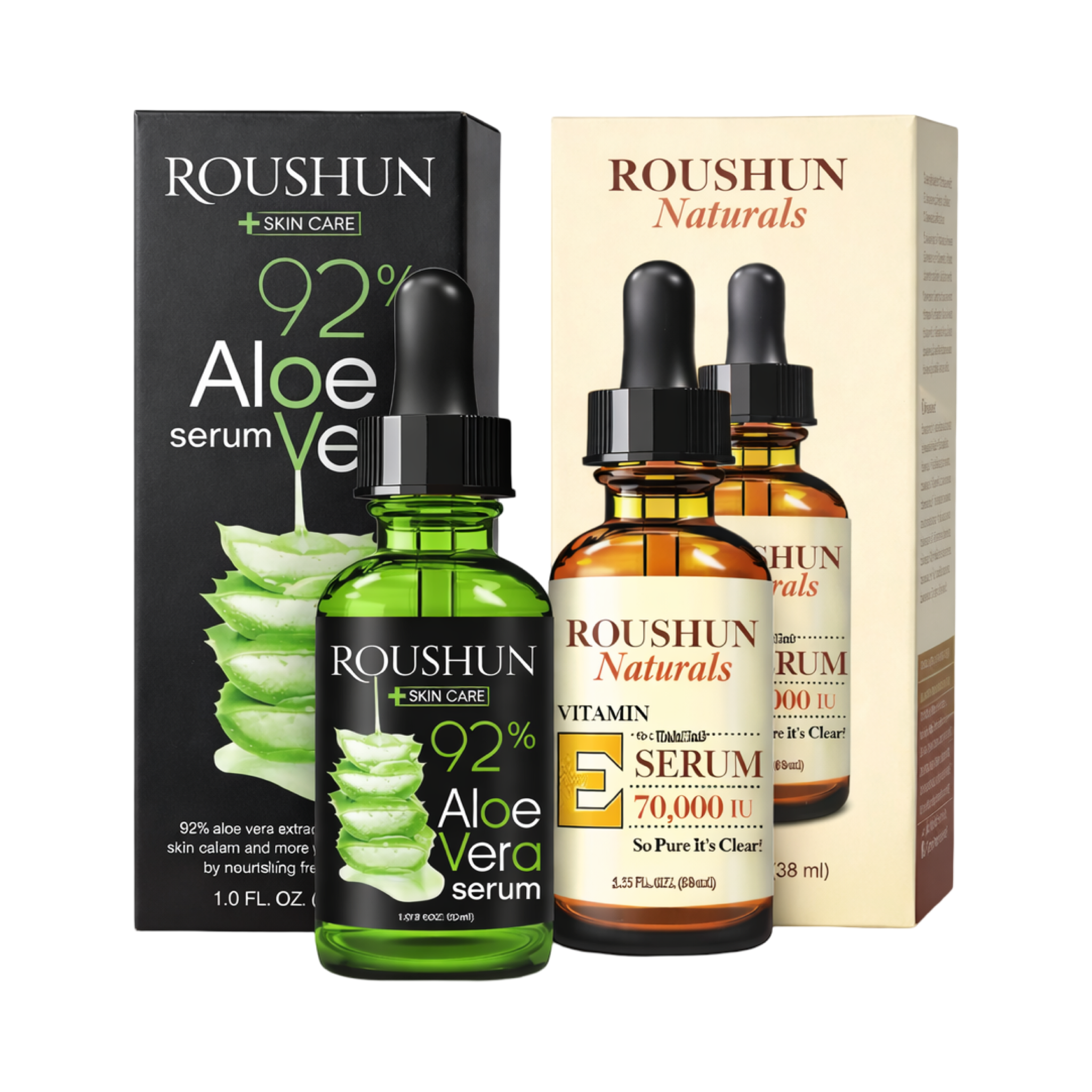 Roushun 92% Aloe Vera Serum – 30ml & Roushun Vitamin E Serum 70,000 IU – 38ml