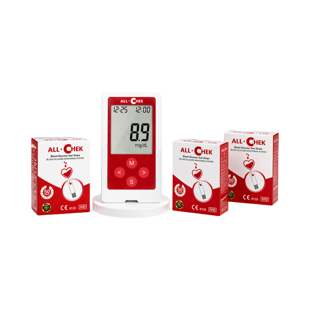 ALL CHEK Glukometër + 3x50 Copë Shirita (Fisha) Testues – Aparati Falas
