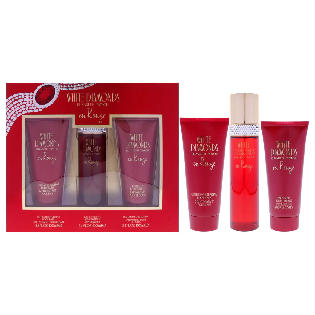 Elizabeth Taylor White Diamonds En Rouge 3Pc(EDT 100ml+B/Lotion 100ml+Gentle Moisturizing B/Wash)G/S